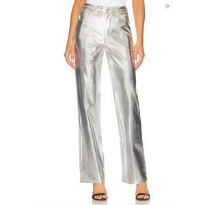 WeWoreWhat Silver Straight Leg Jeans Size 26 Faux Leather High Rise $148 NEW